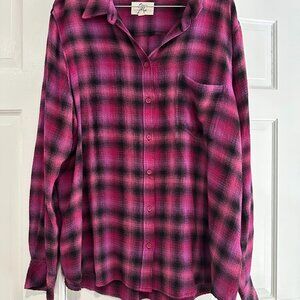 Cosmic Blue Love Heather Relaxed Button Down Shirt - Plaid - XXL (Stitch Fix)